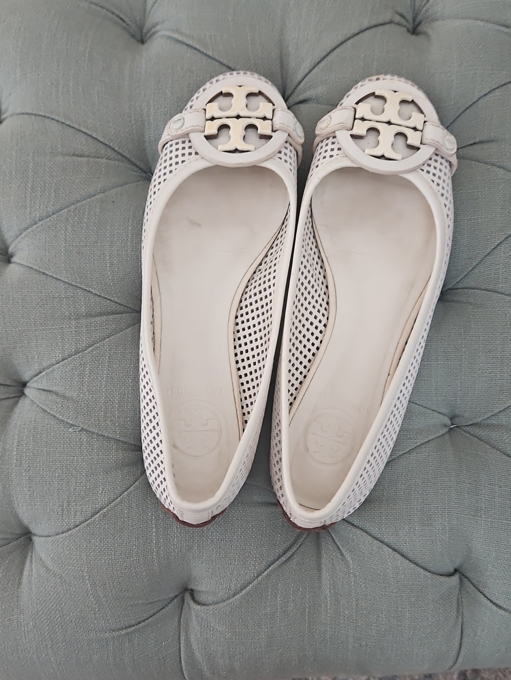 Tory Burch White Perforated Logo Ballet Flats